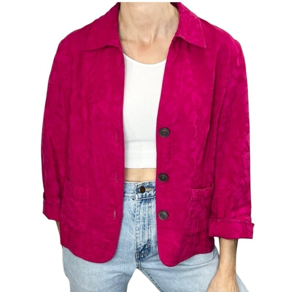 Jones & Co. pink linen blend floral damask tailored jacket 12